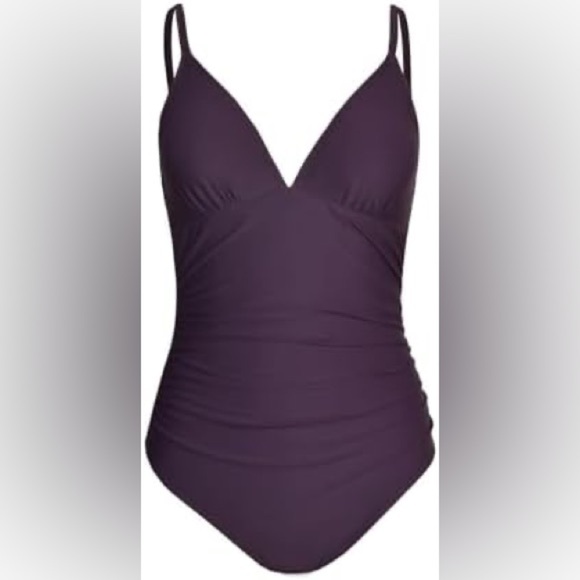 Medium Purple CUPSHE Women's Shirring Design V-Neck Low Back One Piece Swimsuit - Picture 4 of 7